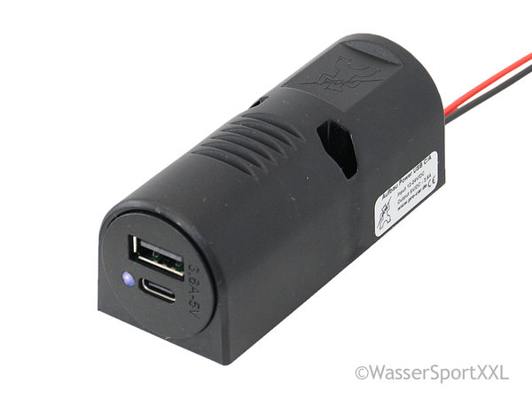 PRO CAR USB Doppel Lade-Aufbaustecksoe 12 / 24 V, Ausgang 5 V, 2x 2,5A - USB A & USB C mit LED